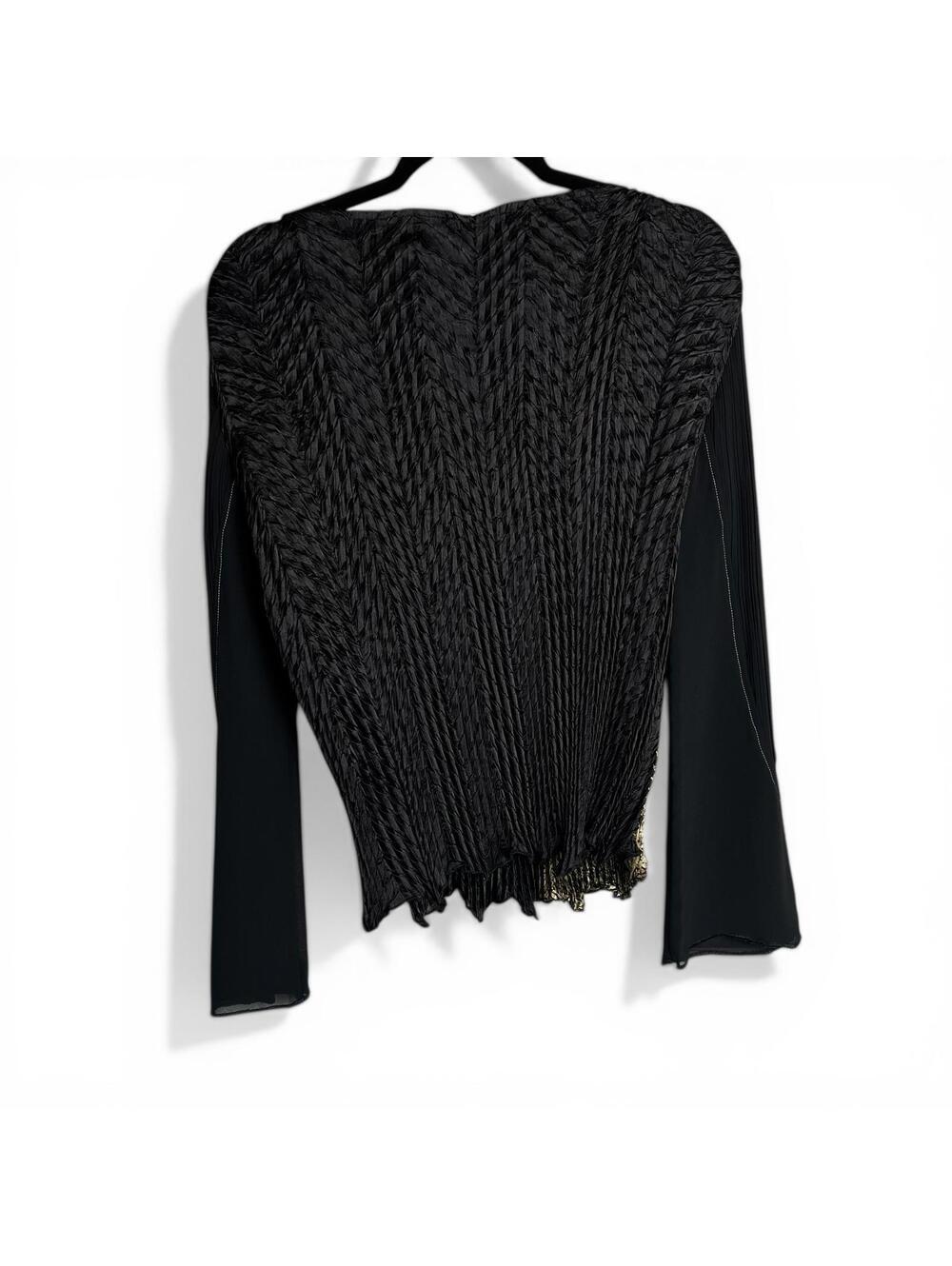 Black and Gold Long Sleeve Textured Top - Picture 3 of 5